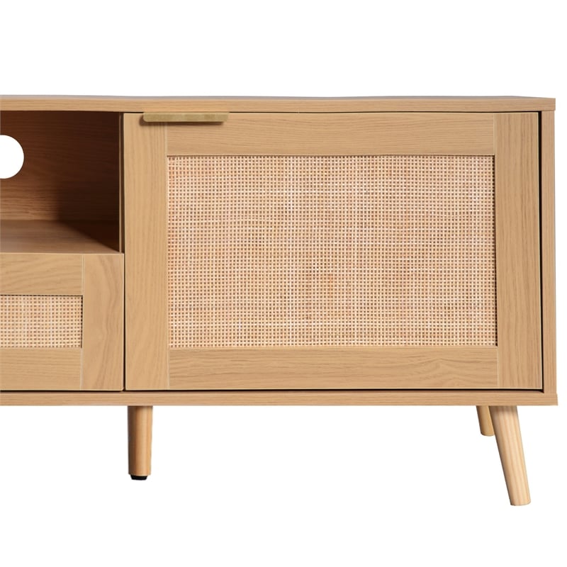 Yumi TV Media Cabinet- Rattan Doors w Drawers- Natural Brown 79 Inch