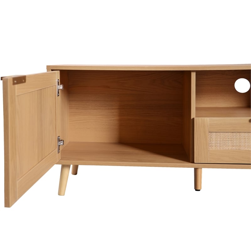 Yumi TV Media Cabinet- Rattan Doors w Drawers- Natural Brown 79 Inch