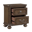 Bucky Nightstand with 2 Dovetail Drawers- Molding Details- Brown Wood
