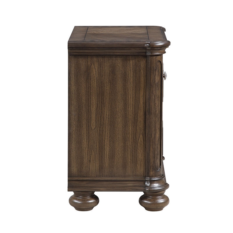 Bucky Nightstand with 2 Dovetail Drawers- Molding Details- Brown Wood