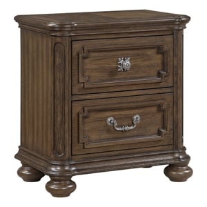 Bucky Nightstand with 2 Dovetail Drawers- Molding Details- Brown Wood