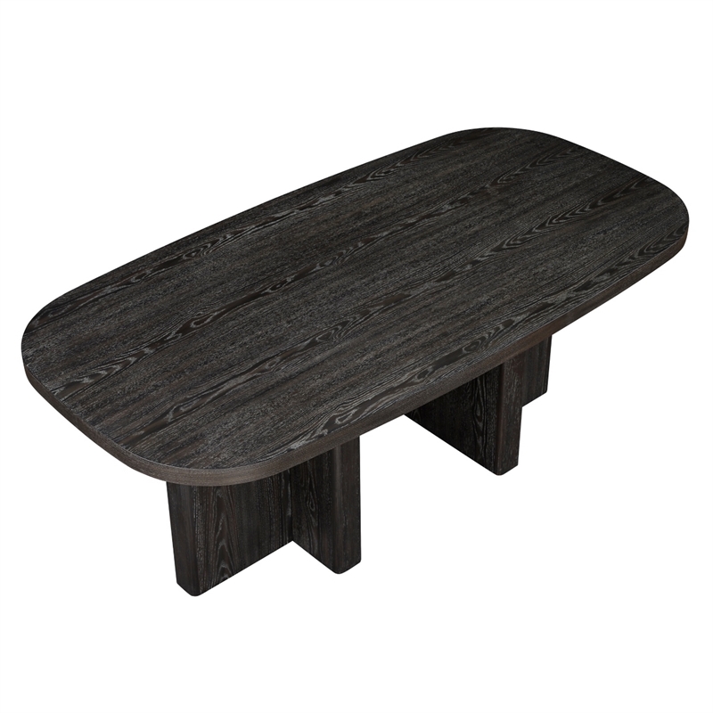 Bendy Modern Oval Dining Table- Dual Pedestal Base- Dark Brown- 82 Inch