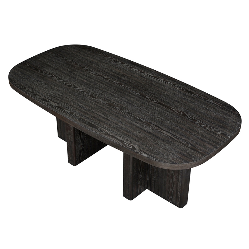 Bendy Modern Oval Dining Table- Dual Pedestal Base- Dark Brown- 82 Inch