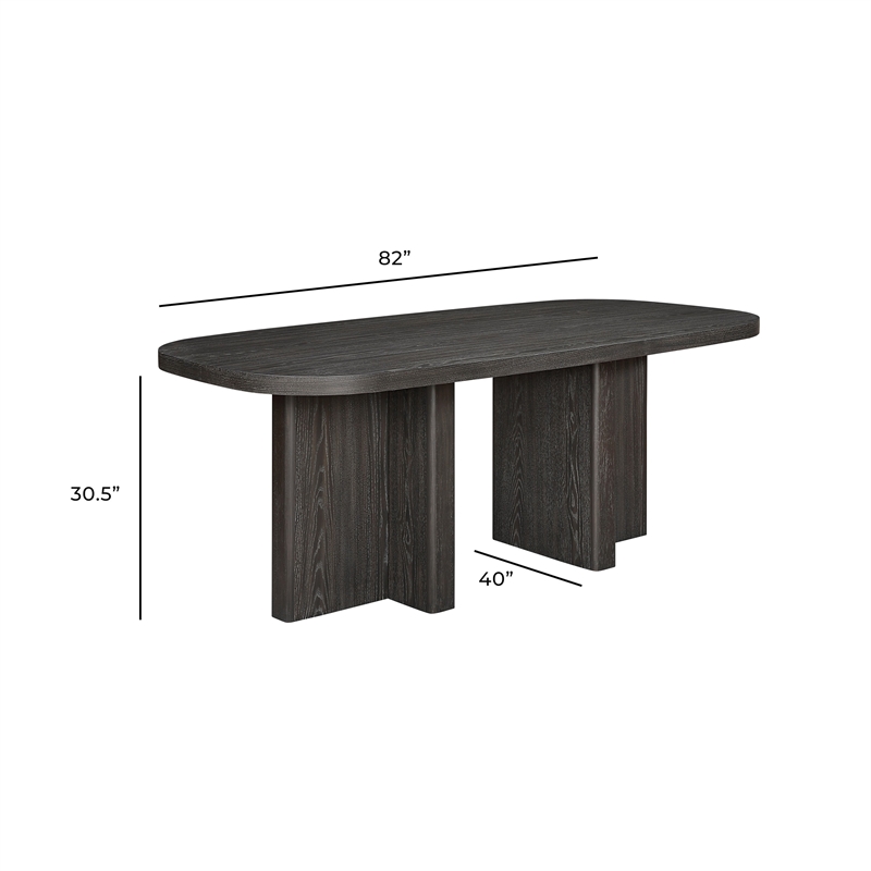 Bendy Modern Oval Dining Table- Dual Pedestal Base- Dark Brown- 82 Inch