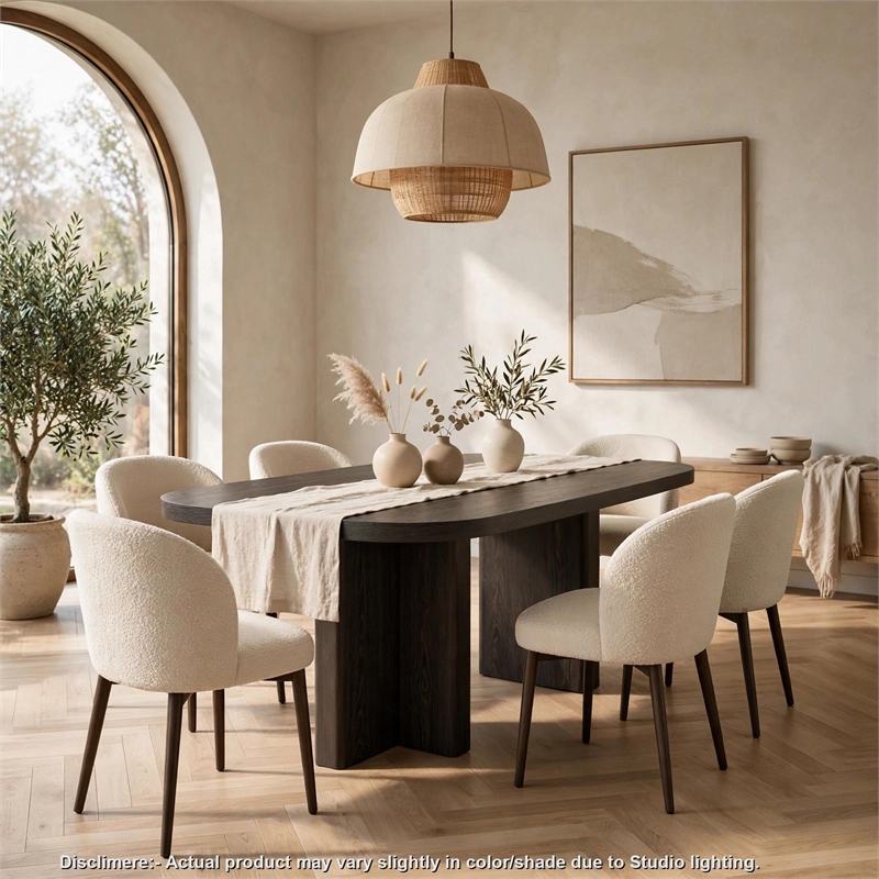 Bendy Modern Oval Dining Table- Dual Pedestal Base- Dark Brown- 82 Inch