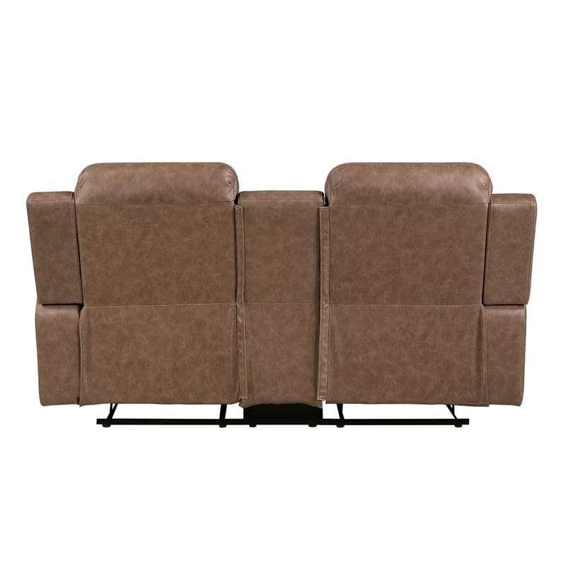 Berty Double Reclining Loveseat- Console and Cup Holders- Brown Fabric