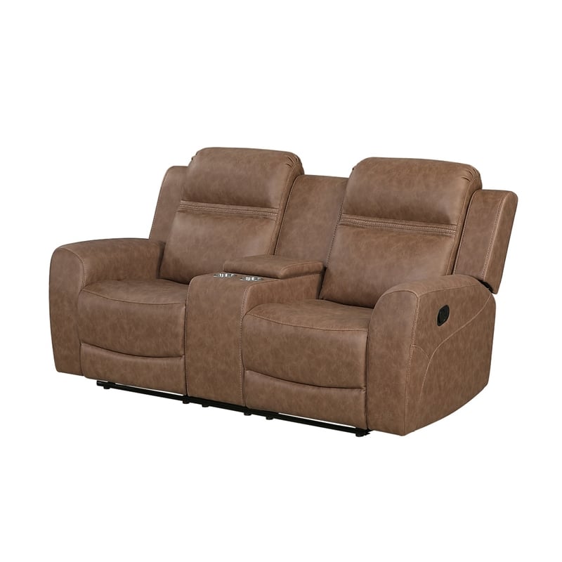 Berty Double Reclining Loveseat- Console and Cup Holders- Brown Fabric