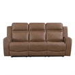Berty Double Reclining Sofa- Tab Pull- Metal Frame- Brown Microfiber
