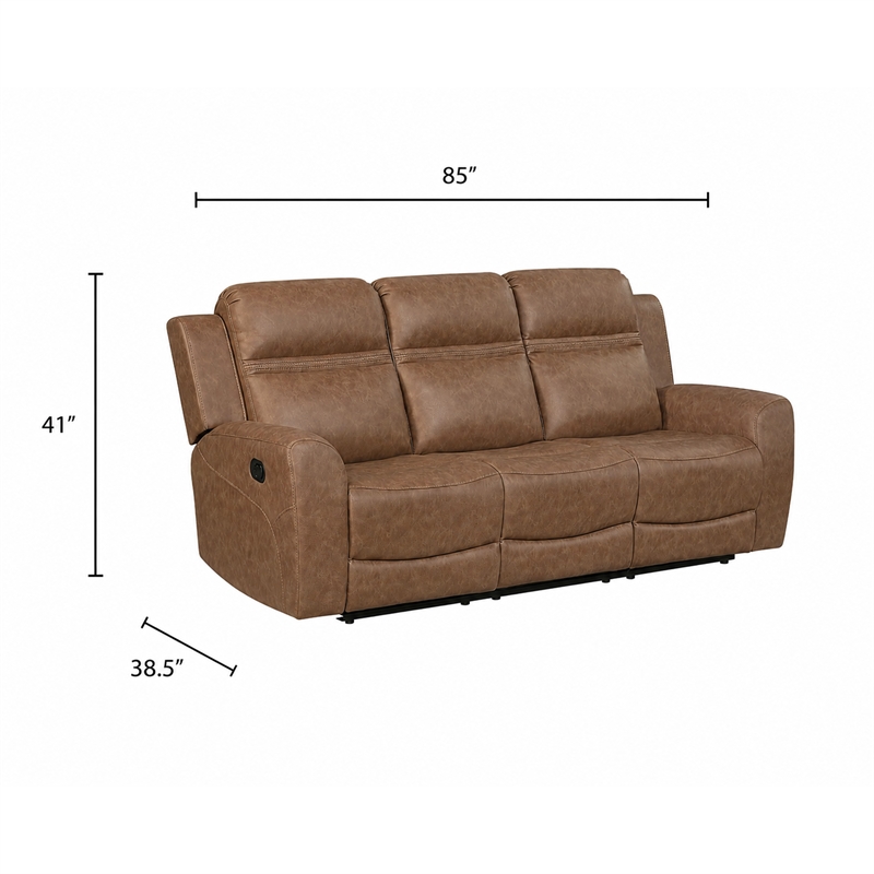 Berty Double Reclining Sofa- Tab Pull- Metal Frame- Brown Microfiber