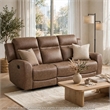 Berty Double Reclining Sofa- Tab Pull- Metal Frame- Brown Microfiber
