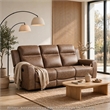 Berty Double Reclining Sofa- Tab Pull- Metal Frame- Brown Microfiber