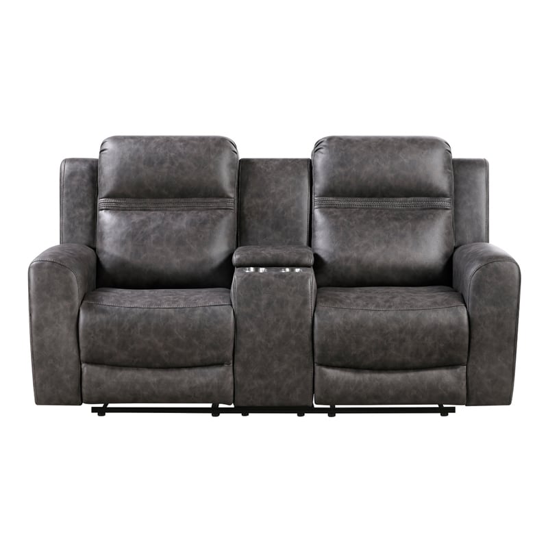 Berty Double Reclining Loveseat- Console and Cup Holders- Gray Fabric