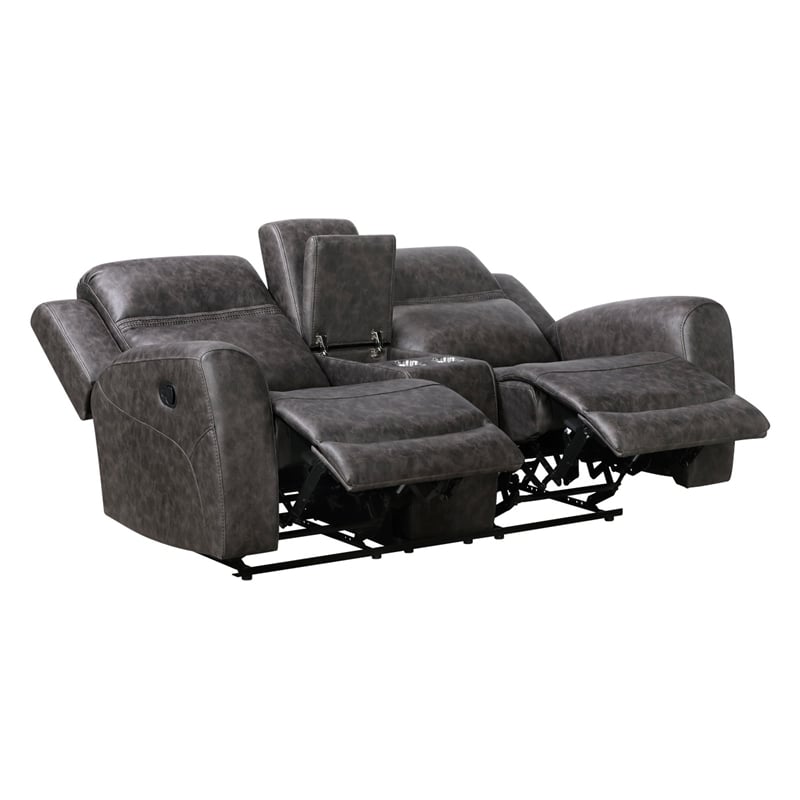 Berty Double Reclining Loveseat- Console and Cup Holders- Gray Fabric