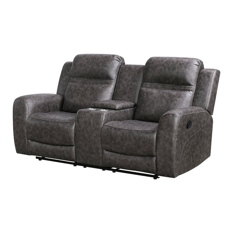 Berty Double Reclining Loveseat- Console and Cup Holders- Gray Fabric