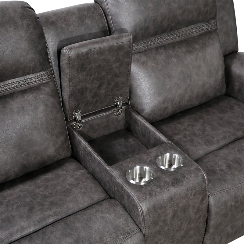 Berty Double Reclining Loveseat- Console and Cup Holders- Gray Fabric