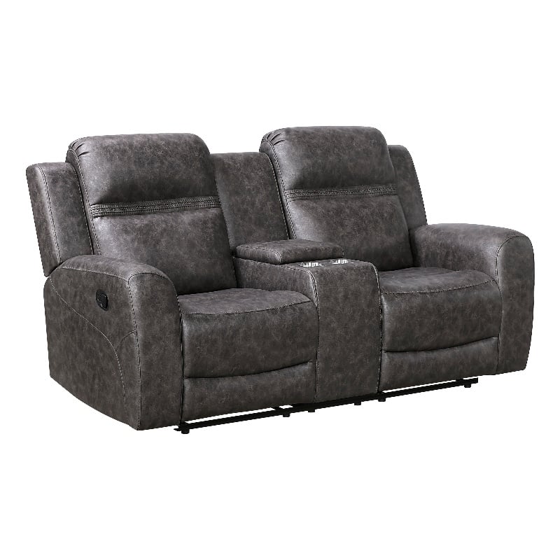 Berty Double Reclining Loveseat- Console and Cup Holders- Gray Fabric