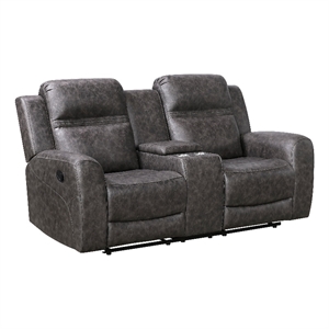 Berty Double Reclining Loveseat- Console and Cup Holders- Gray Fabric