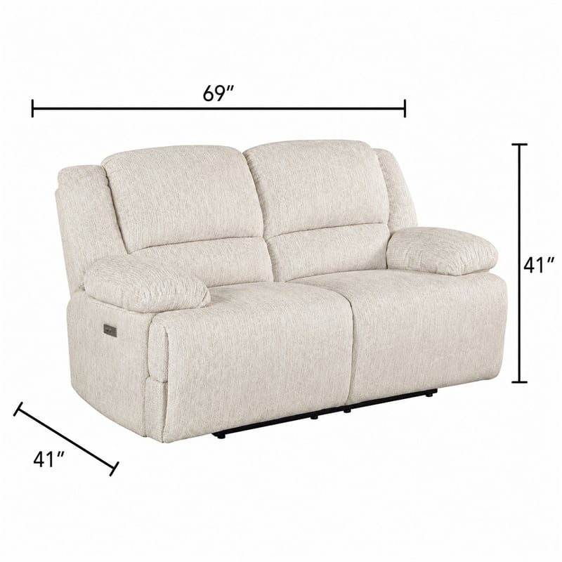Cally Power Reclining Loveseat- USB Charging Ports- Beige Microfiber