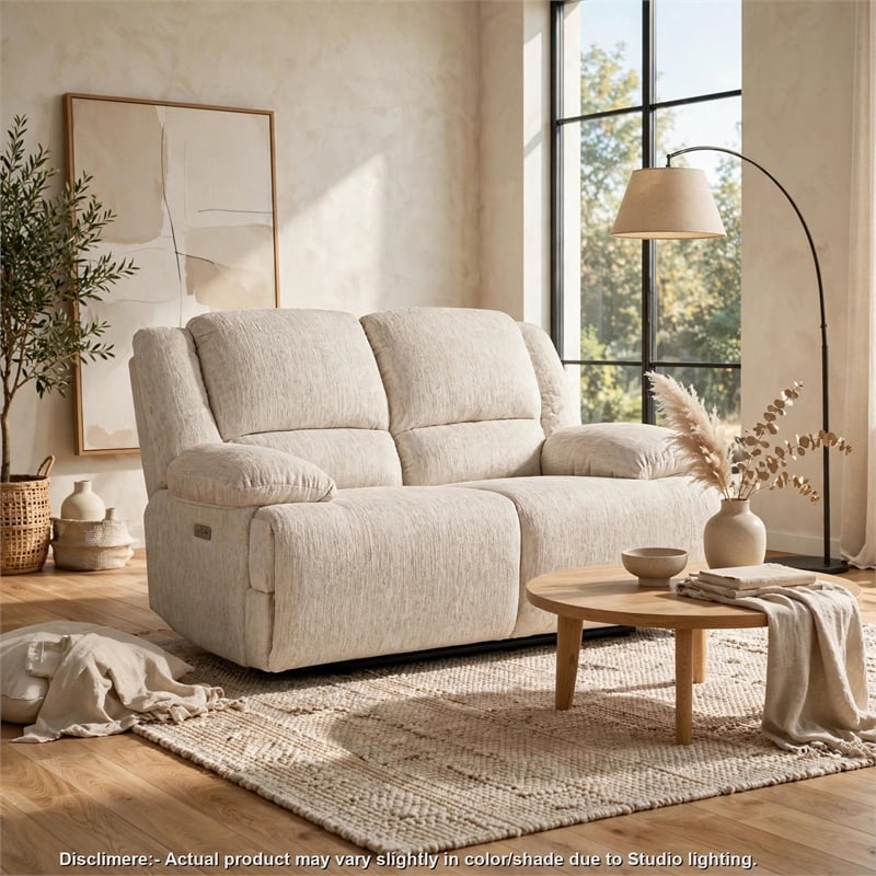 Cally Power Reclining Loveseat- USB Charging Ports- Beige Microfiber