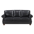Ronny Sofa- Nailhead Trim- Brown Wood Feet- Black Genuine Leather