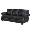 Ronny Sofa- Nailhead Trim- Brown Wood Feet- Black Genuine Leather