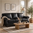 Ronny Sofa- Nailhead Trim- Brown Wood Feet- Black Genuine Leather