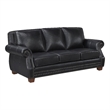 Ronny Sofa- Nailhead Trim- Brown Wood Feet- Black Genuine Leather
