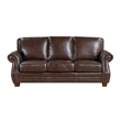 Ronny Sofa- Nailhead Trim- Rolled Arms- Brown Wood Feet- Brown Leather