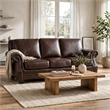 Ronny Sofa- Nailhead Trim- Rolled Arms- Brown Wood Feet- Brown Leather