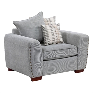 Gini Accent Chair with 3 Accent Pillows- Nailhead Trim- Gray Chenille