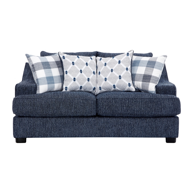 Marie Loveseat- Reversible Cushions- 4 Accent Pillows- Blue Chenille