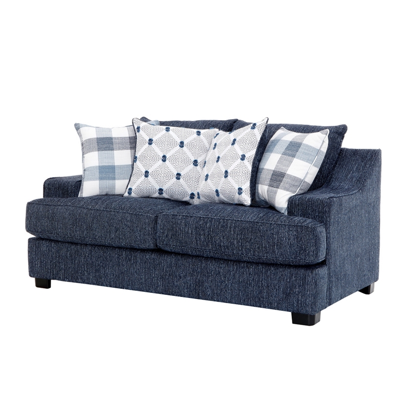 Marie Loveseat- Reversible Cushions- 4 Accent Pillows- Blue Chenille