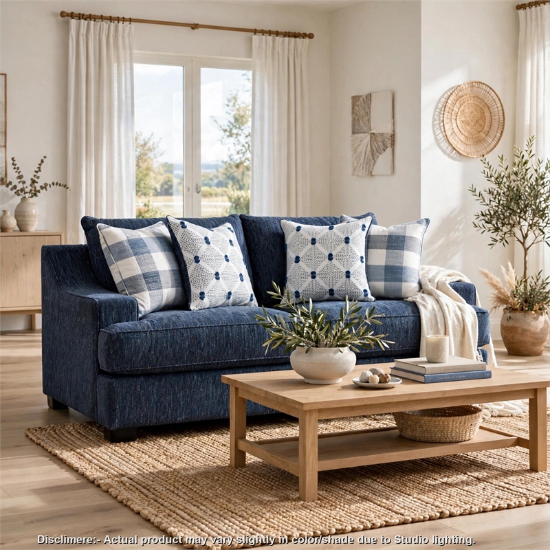 Marie Loveseat- Reversible Cushions- 4 Accent Pillows- Blue Chenille