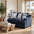 Marie Loveseat- Reversible Cushions- 4 Accent Pillows- Blue Chenille