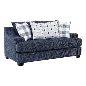 Marie Loveseat- Reversible Cushions- 4 Accent Pillows- Blue Chenille