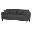 Yera Sofa w 2 Pillows- Tufted Gray Seat- Cherry Brown Wood- 77 Inch