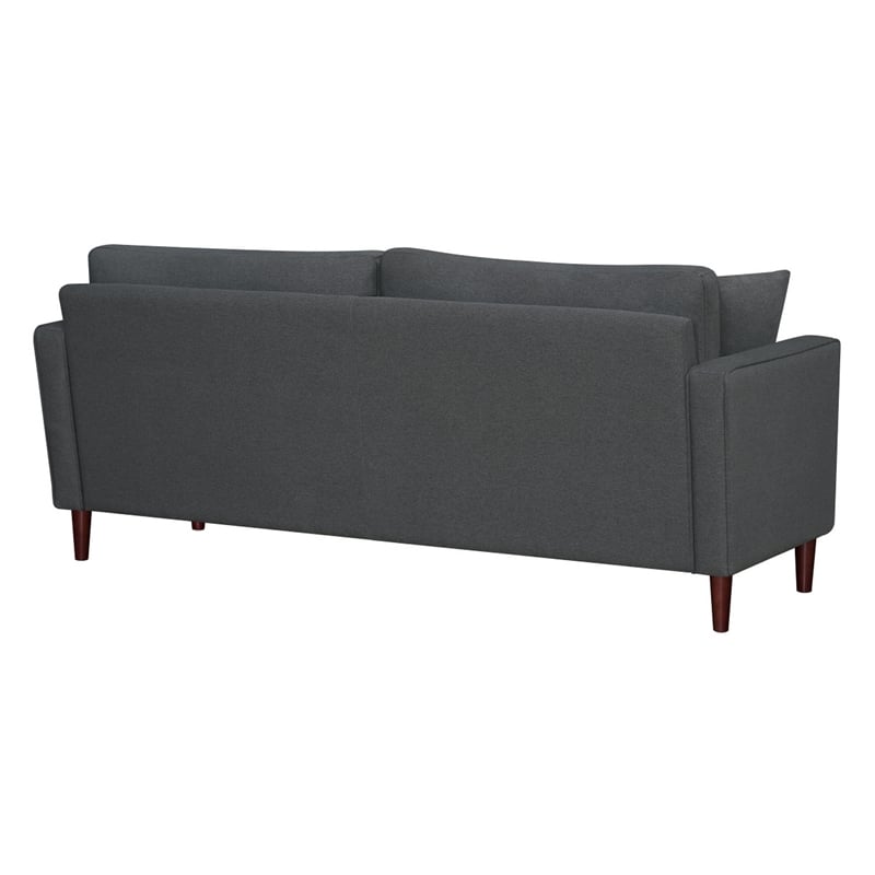 Yera Sofa w 2 Pillows- Tufted Gray Seat- Cherry Brown Wood- 77 Inch