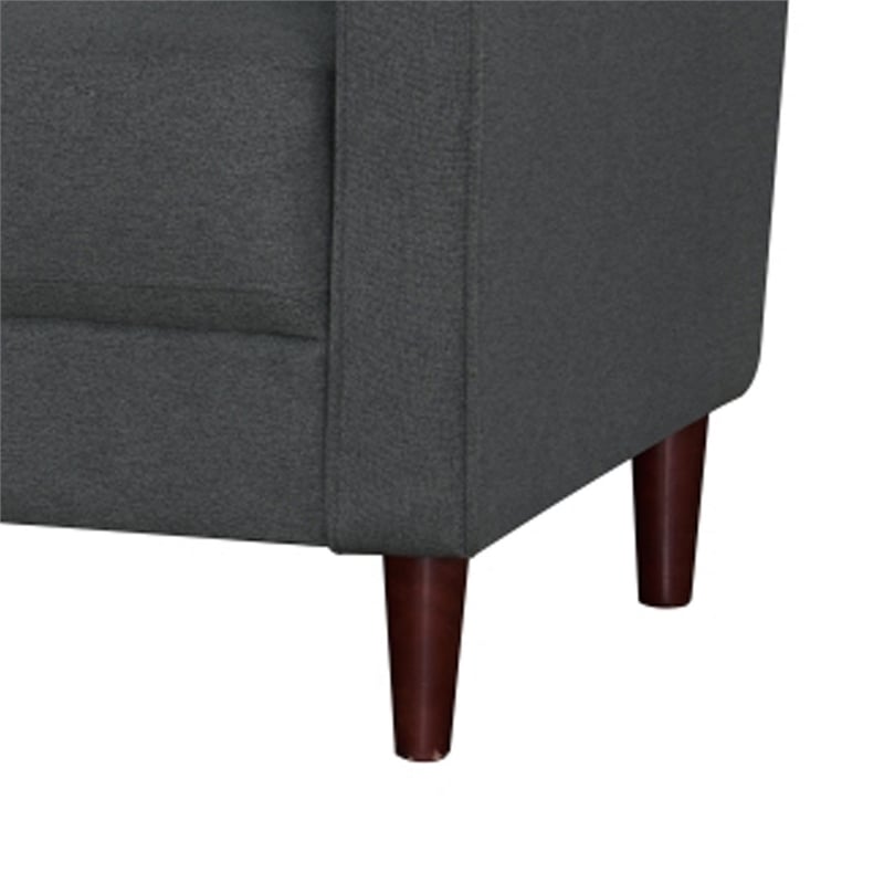 Yera Sofa w 2 Pillows- Tufted Gray Seat- Cherry Brown Wood- 77 Inch