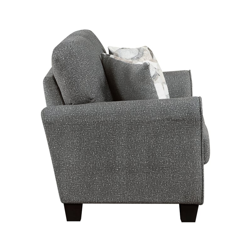 Loi Loveseat w 2 Pillows- Flared Arms- Dark Gray Chenille- Black 63 Inch