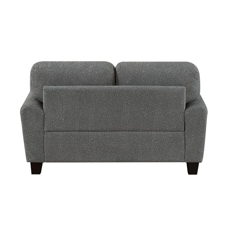 Loi Loveseat w 2 Pillows- Flared Arms- Dark Gray Chenille- Black 63 Inch