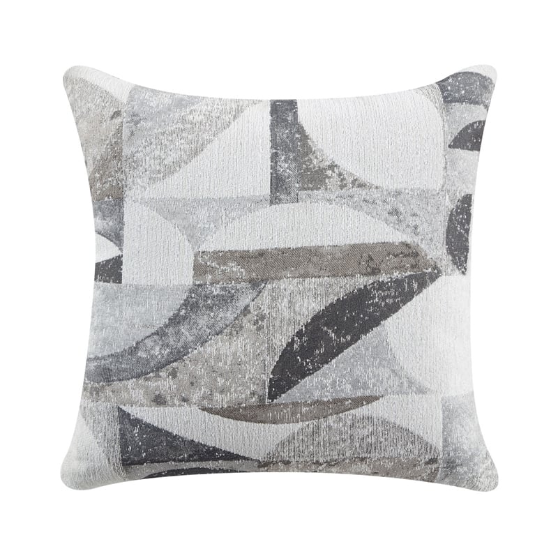 Loi Loveseat w 2 Pillows- Flared Arms- Dark Gray Chenille- Black 63 Inch