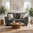 Loi Loveseat w 2 Pillows- Flared Arms- Dark Gray Chenille- Black 63 Inch