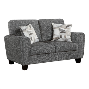 Loi Loveseat w 2 Pillows- Flared Arms- Dark Gray Chenille- Black 63 Inch