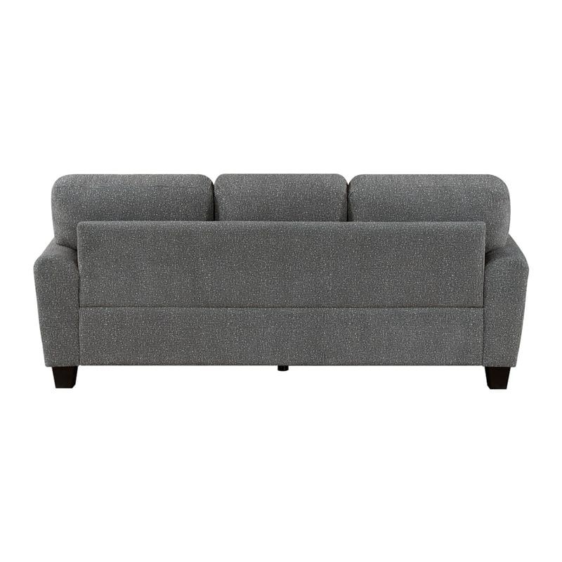 Loi Sofa w 2 Pillows- Flared Arms- Dark Gray Chenille- Black 85 Inch