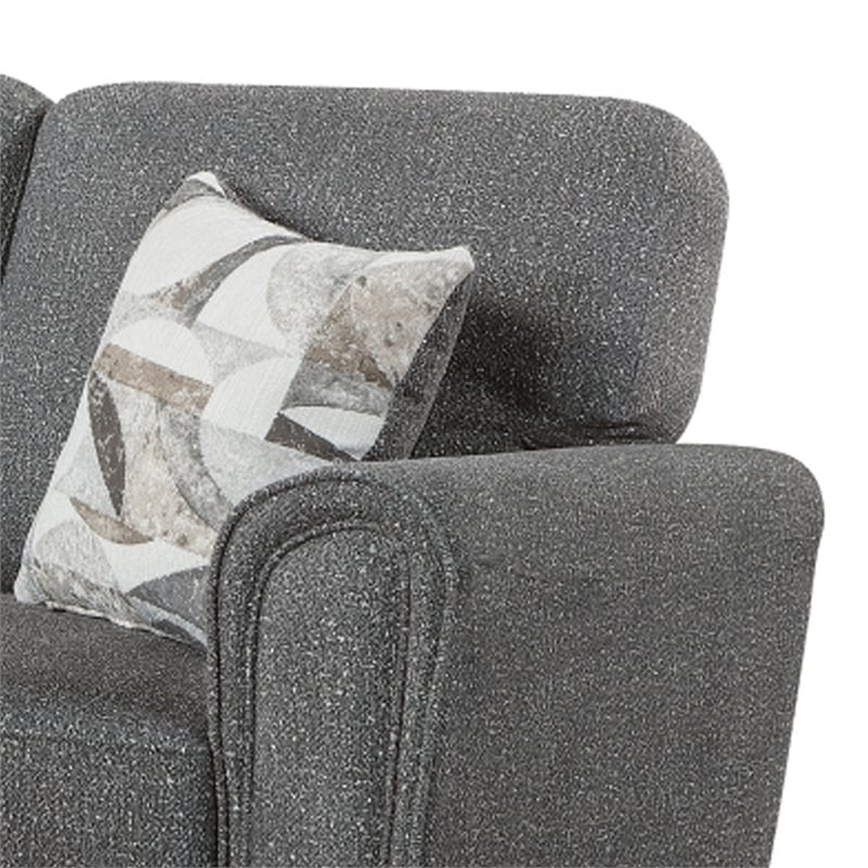 Loi Sofa w 2 Pillows- Flared Arms- Dark Gray Chenille- Black 85 Inch