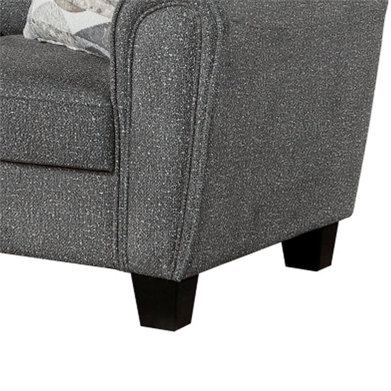 Loi Sofa w 2 Pillows- Flared Arms- Dark Gray Chenille- Black 85 Inch