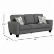 Loi Sofa w 2 Pillows- Flared Arms- Dark Gray Chenille- Black 85 Inch