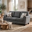 Loi Sofa w 2 Pillows- Flared Arms- Dark Gray Chenille- Black 85 Inch