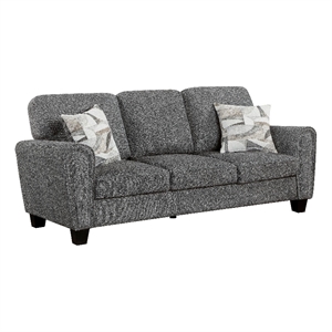 Loi Sofa w 2 Pillows- Flared Arms- Dark Gray Chenille- Black 85 Inch