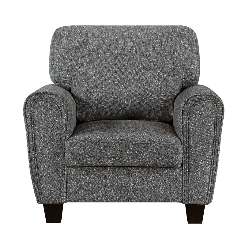 Loi Accent Chair- Flared Arms- Foam Cushions- Dark Gray Chenille- Black